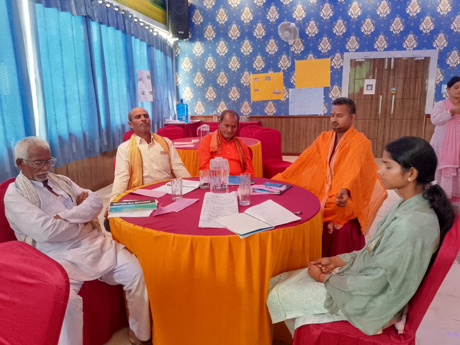 Participants practicing meditation during the Empowered Worldview workshop in Mahottari